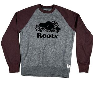 Roots Canada‎ Velvet Beaver Colorblock Knit Sweater Maroon Gray Women’s Small